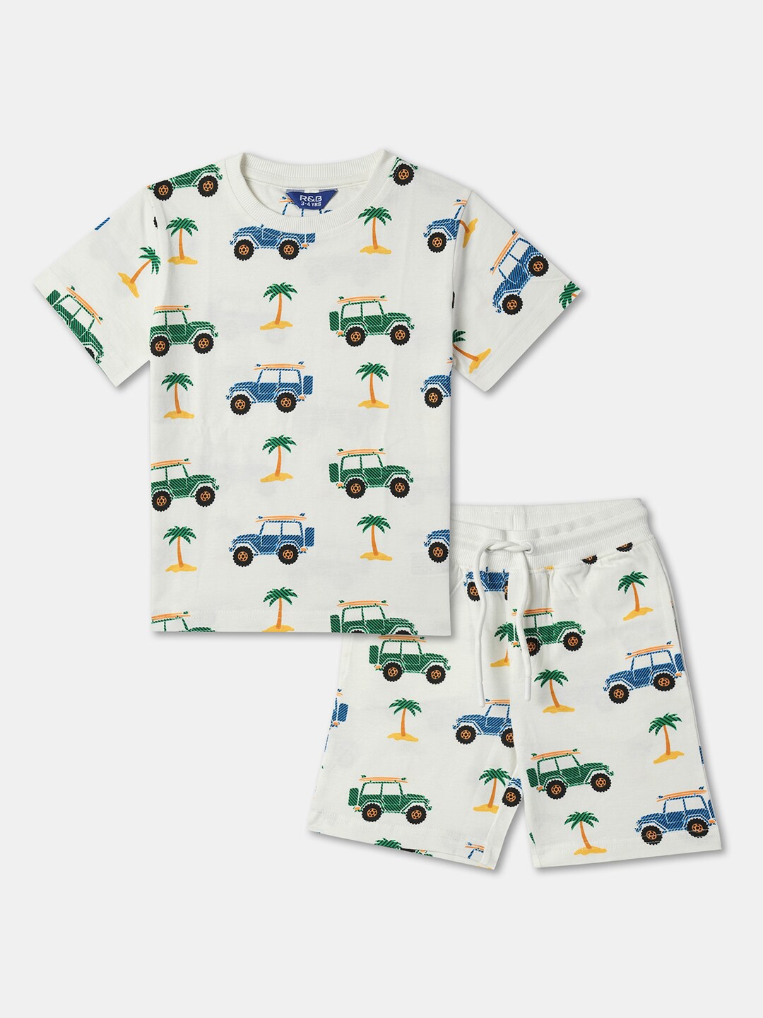 

R&B Boys Printed T-shirt with Shorts, White