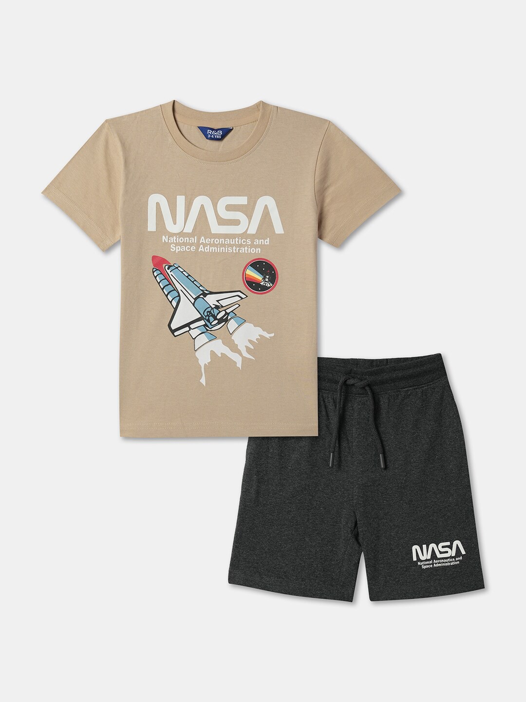 

R&B Boys Printed T-shirt with Shorts, Beige