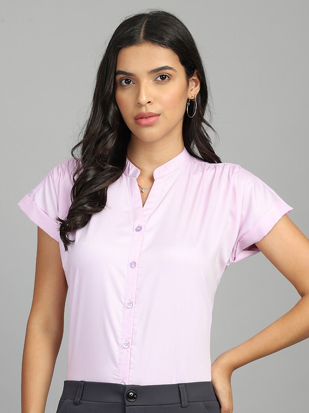 

FITHUB Mandarin Collar Cotton Formal Shirt, Purple