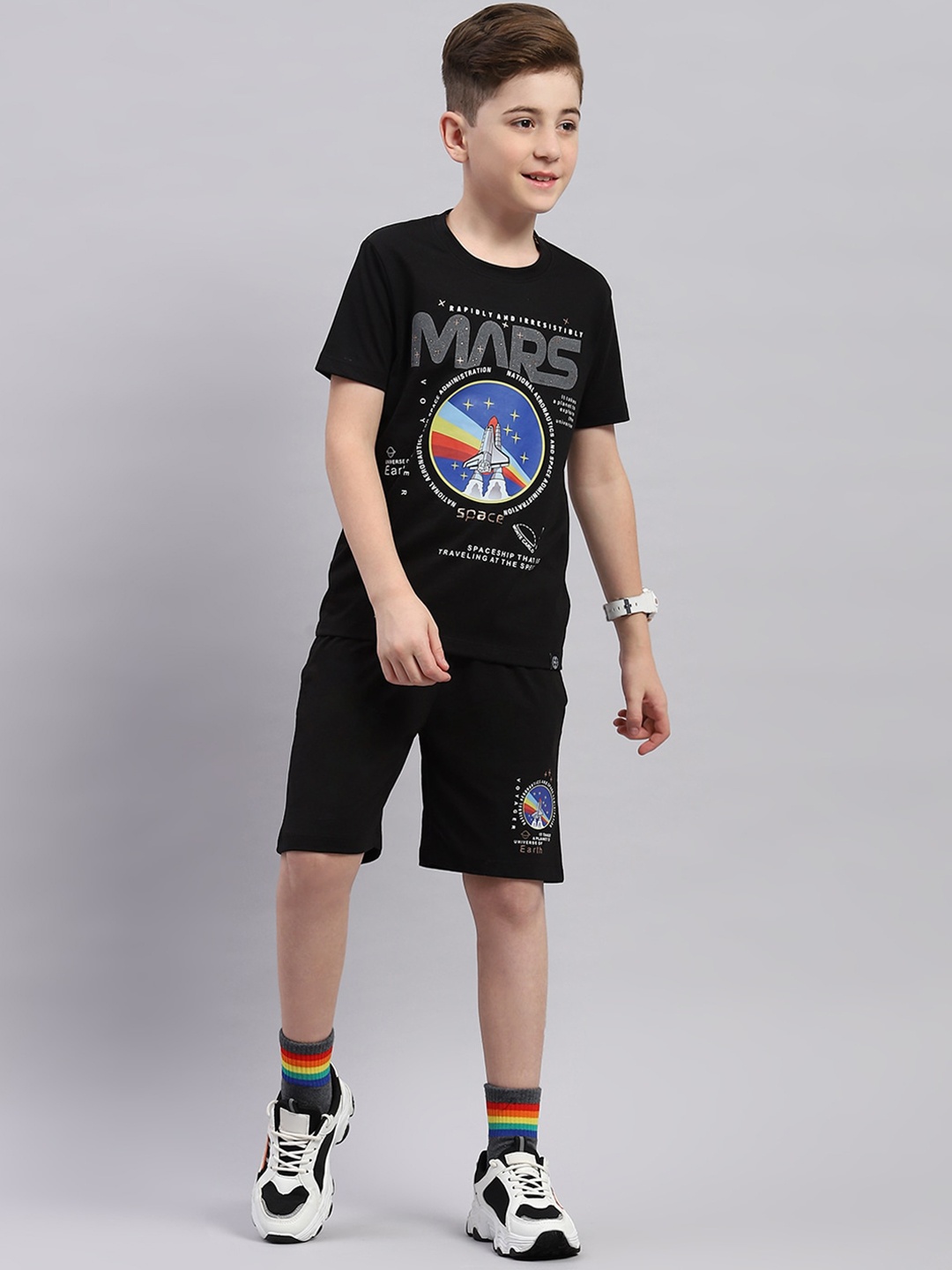 

Monte Carlo Boys Printed Round Neck T-shirt with Short, Black