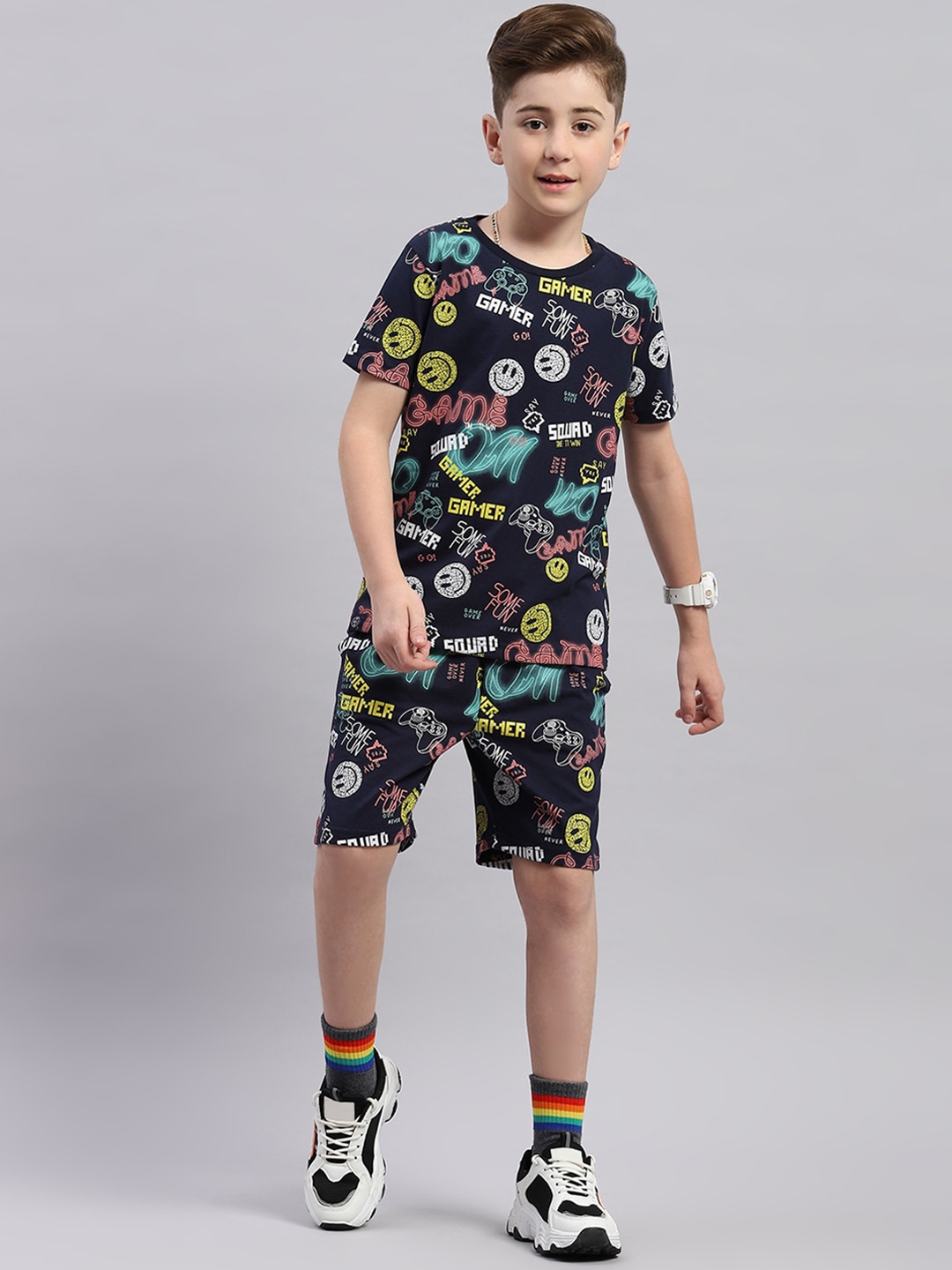 

Monte Carlo Boys Printed T-shirt with Short, Navy blue