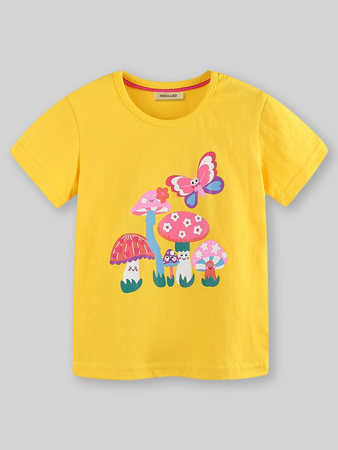 

INCLUD Girls Graphic Printed Round Neck Short Sleeves Casual T-shirt, Yellow