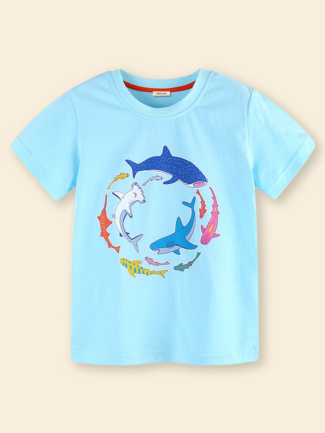 INCLUD Boys Graphic Printed Round Neck Cotton Regular Fit T-shirt, Blue