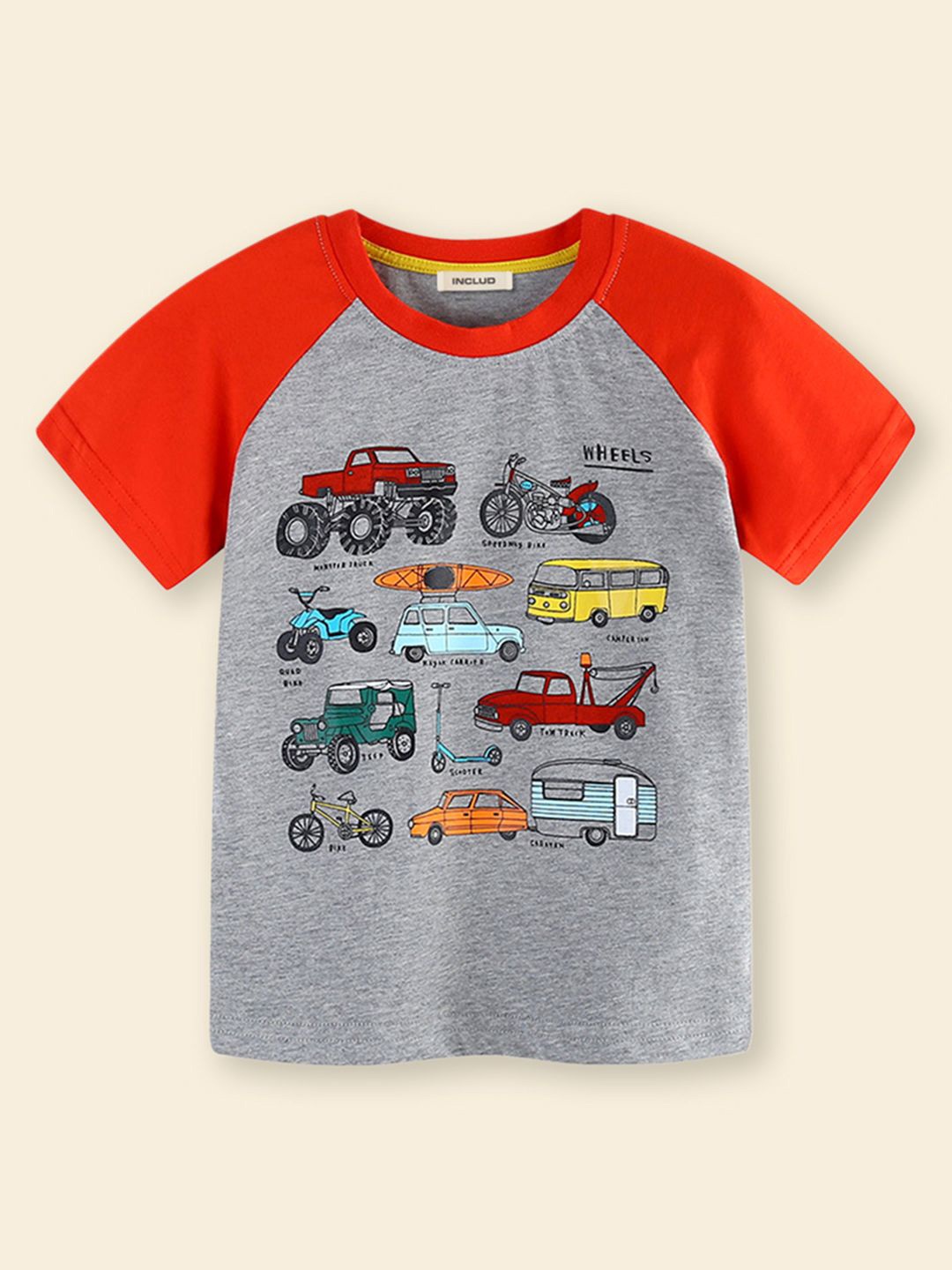 

INCLUD Boys Graphic Printed Round Neck Raglan Sleeves T-shirt, Red