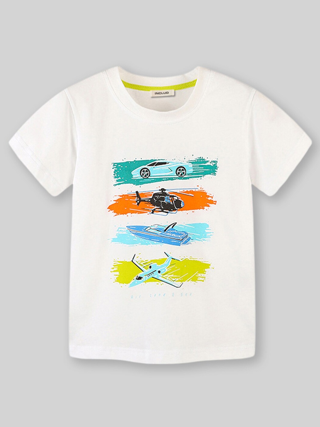 

INCLUD Boys Graphic Printed Cotton Round Neck Regular Fit T-shirt, White