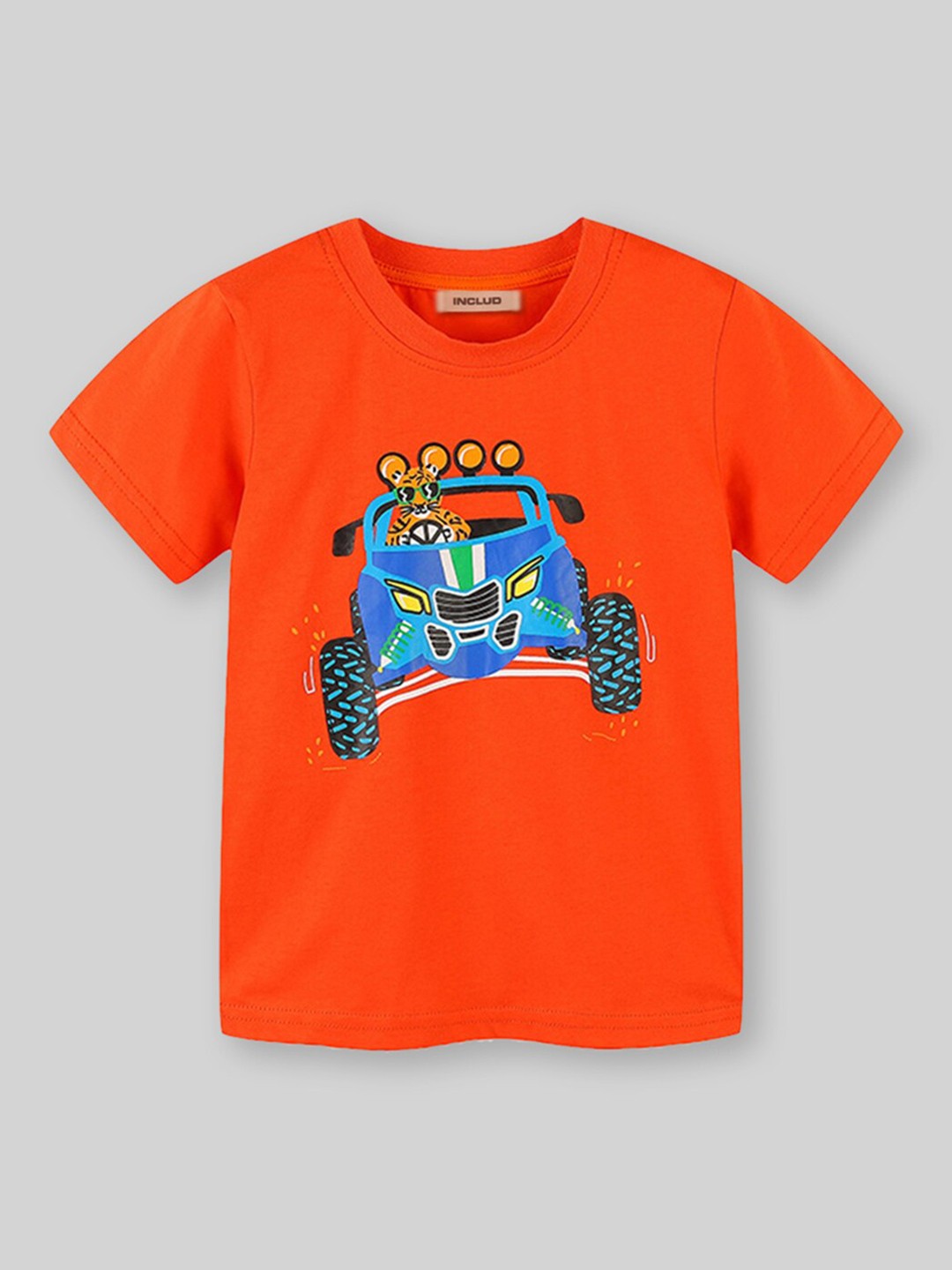 

INCLUD Boys Graphic Printed Round Neck Cotton T-shirt, Orange