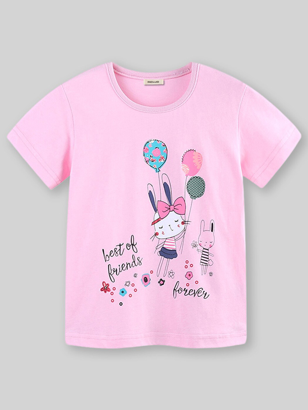 

INCLUD Girls Typography Printed Round Neck Short Sleeves T-shirt, Pink