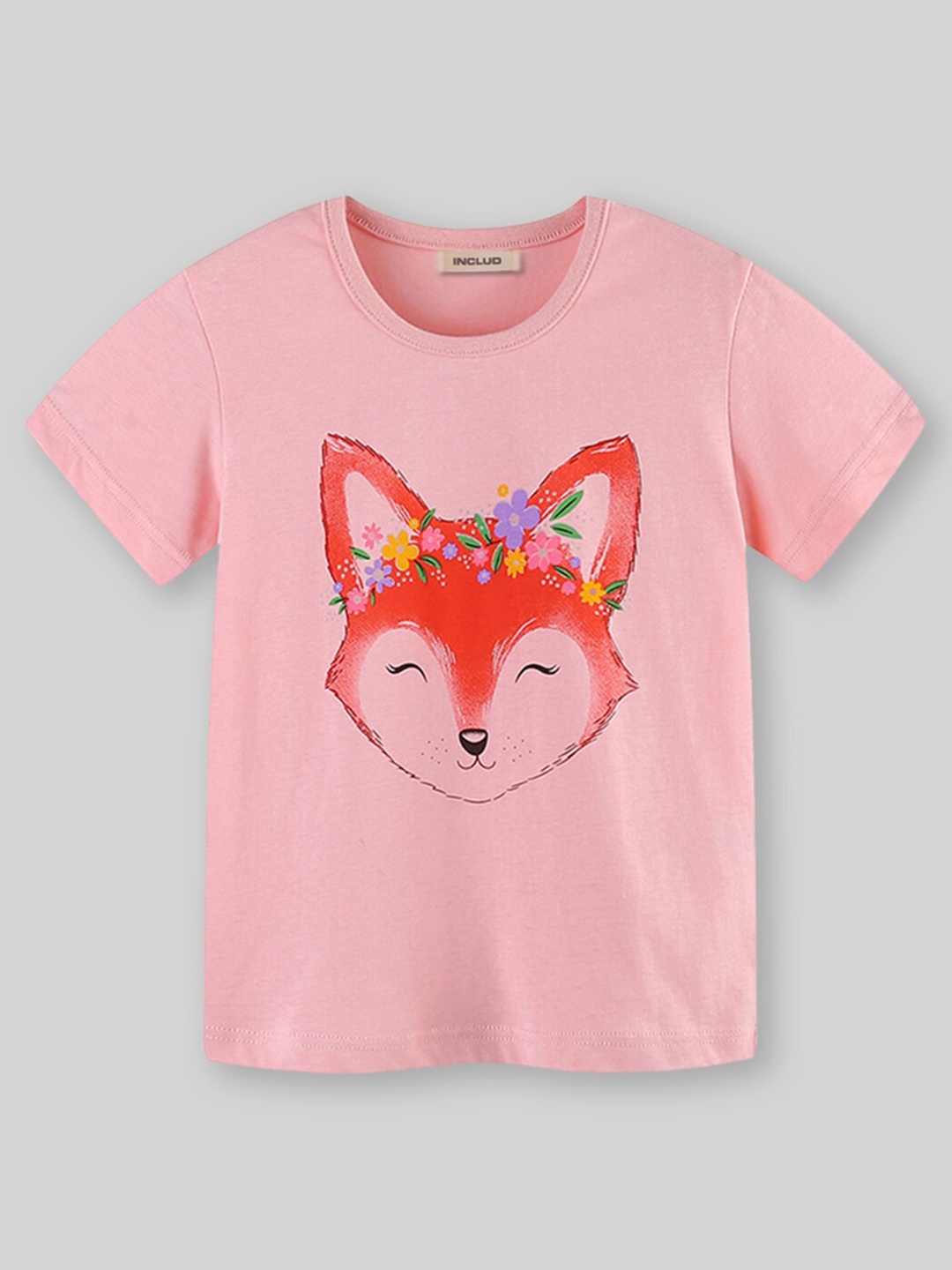 

INCLUD Girls Graphic Printed Round Neck Cotton Regular Fit T-shirt, Pink