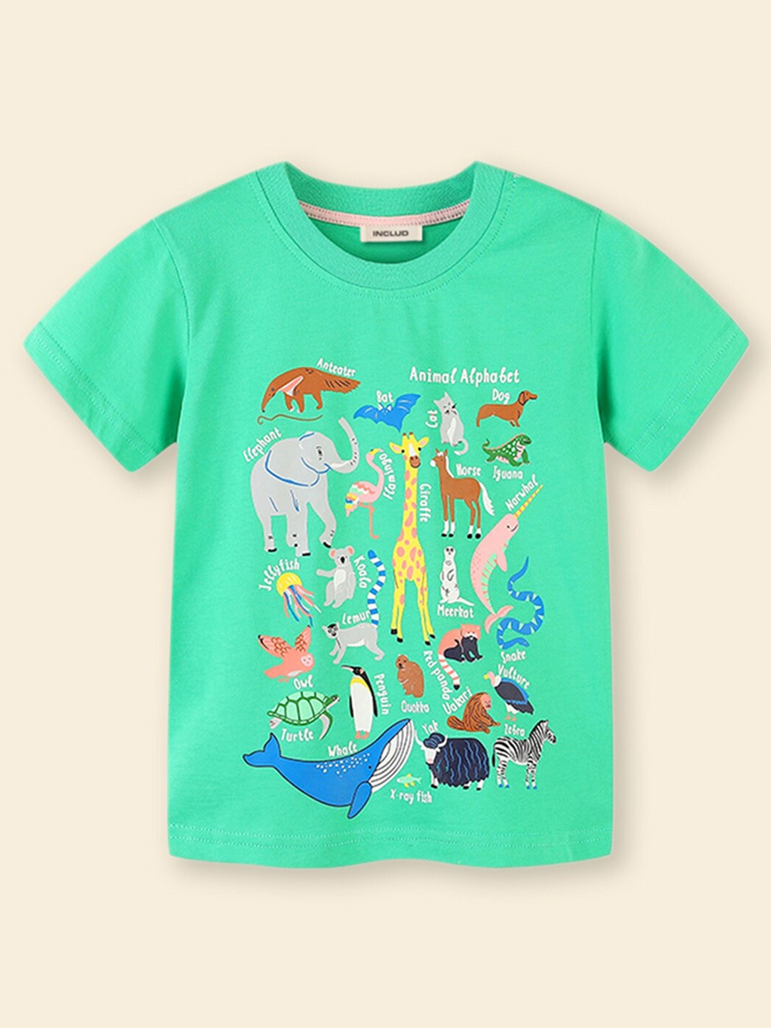 

INCLUD Boys Graphic Printed Round Neck Cotton Regular Fit T-shirt, Green
