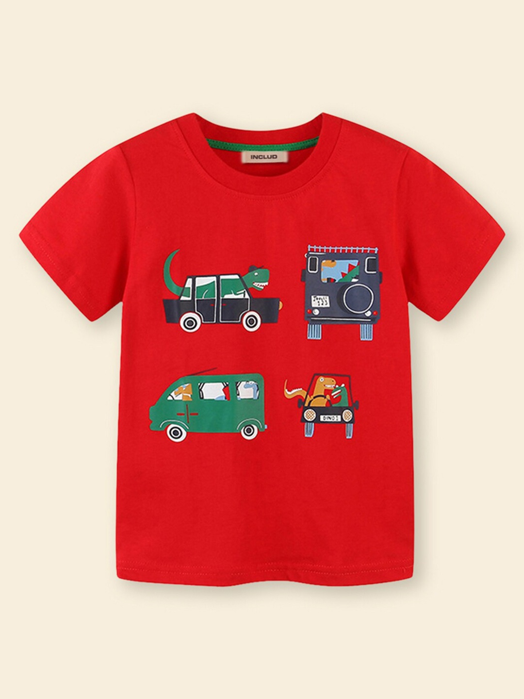 

INCLUD Boys Car Print Round Neck Short Sleeves T-Shirt, Red