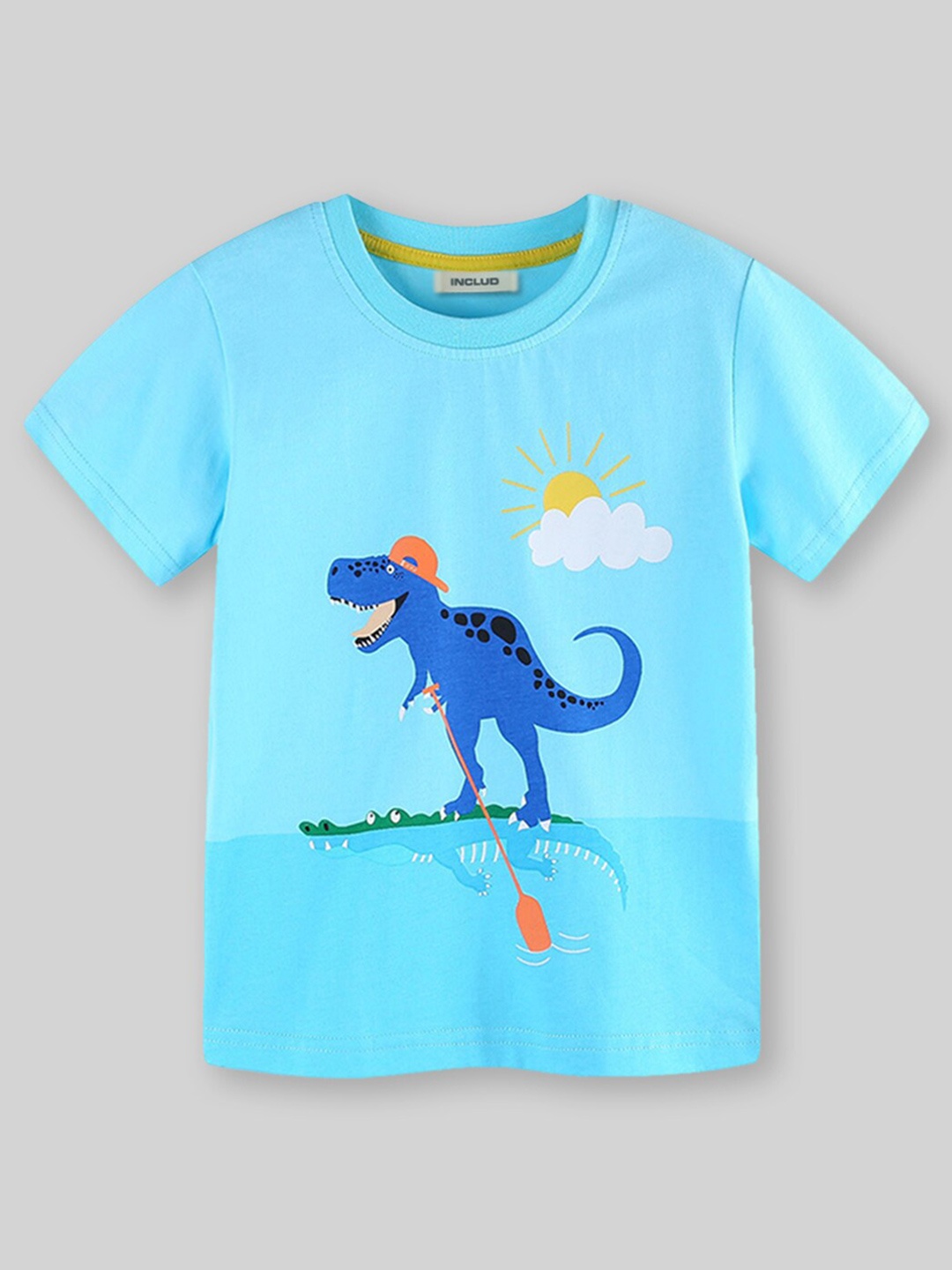 

INCLUD Girls Round Neck Graphic Printed Cotton Regular Fit T-shirt, Blue