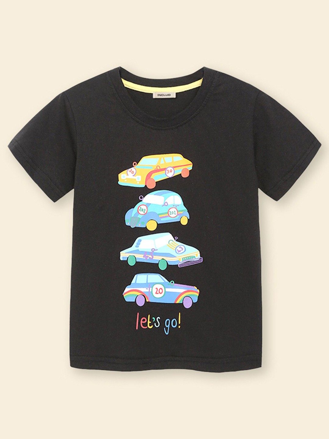 

INCLUD Boys Graphic Printed Round Neck Cotton Regular Fit T-shirt, Black