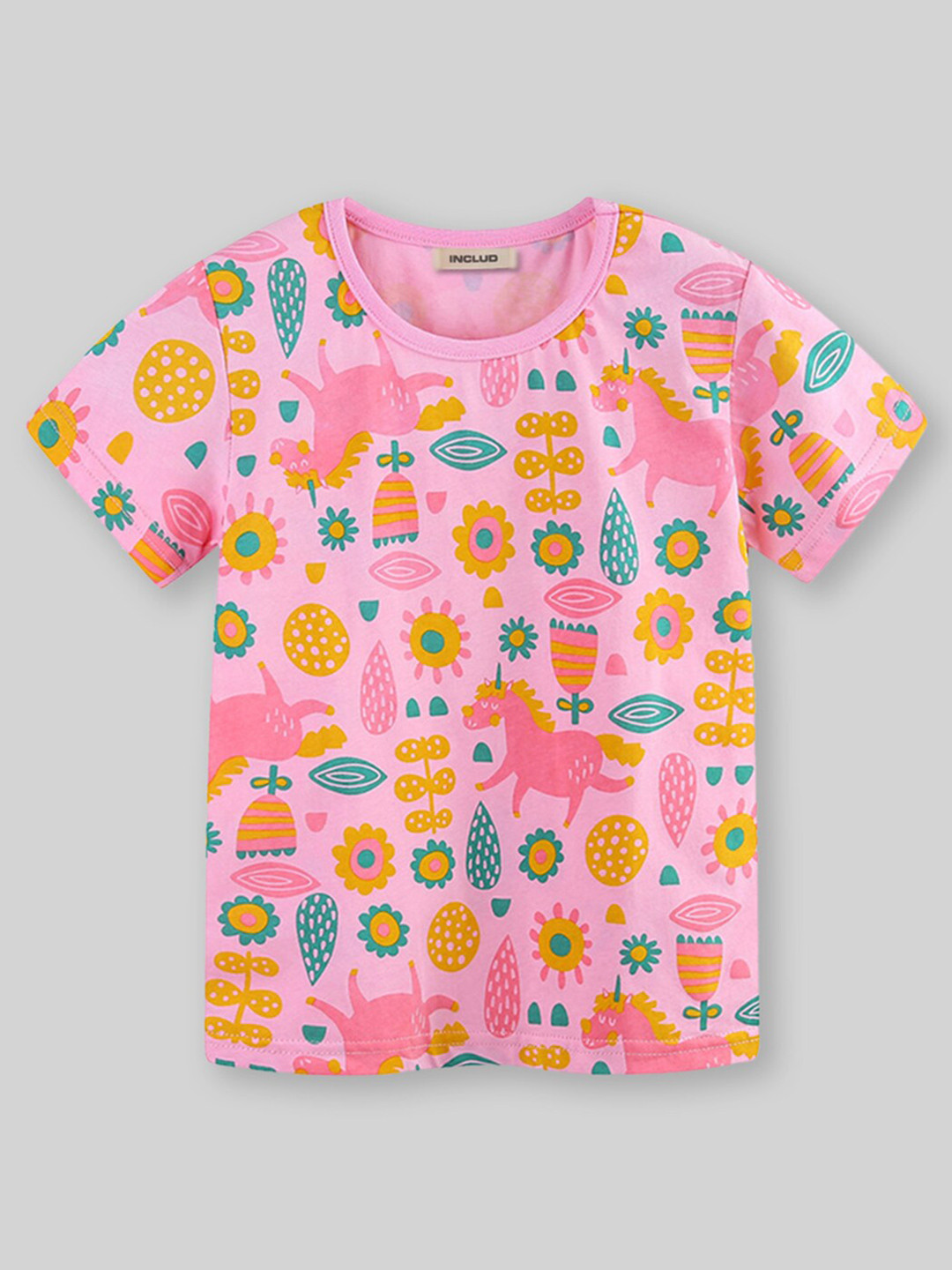 

INCLUD Girls Graphic Printed Short Sleeves T-Shirt, Pink