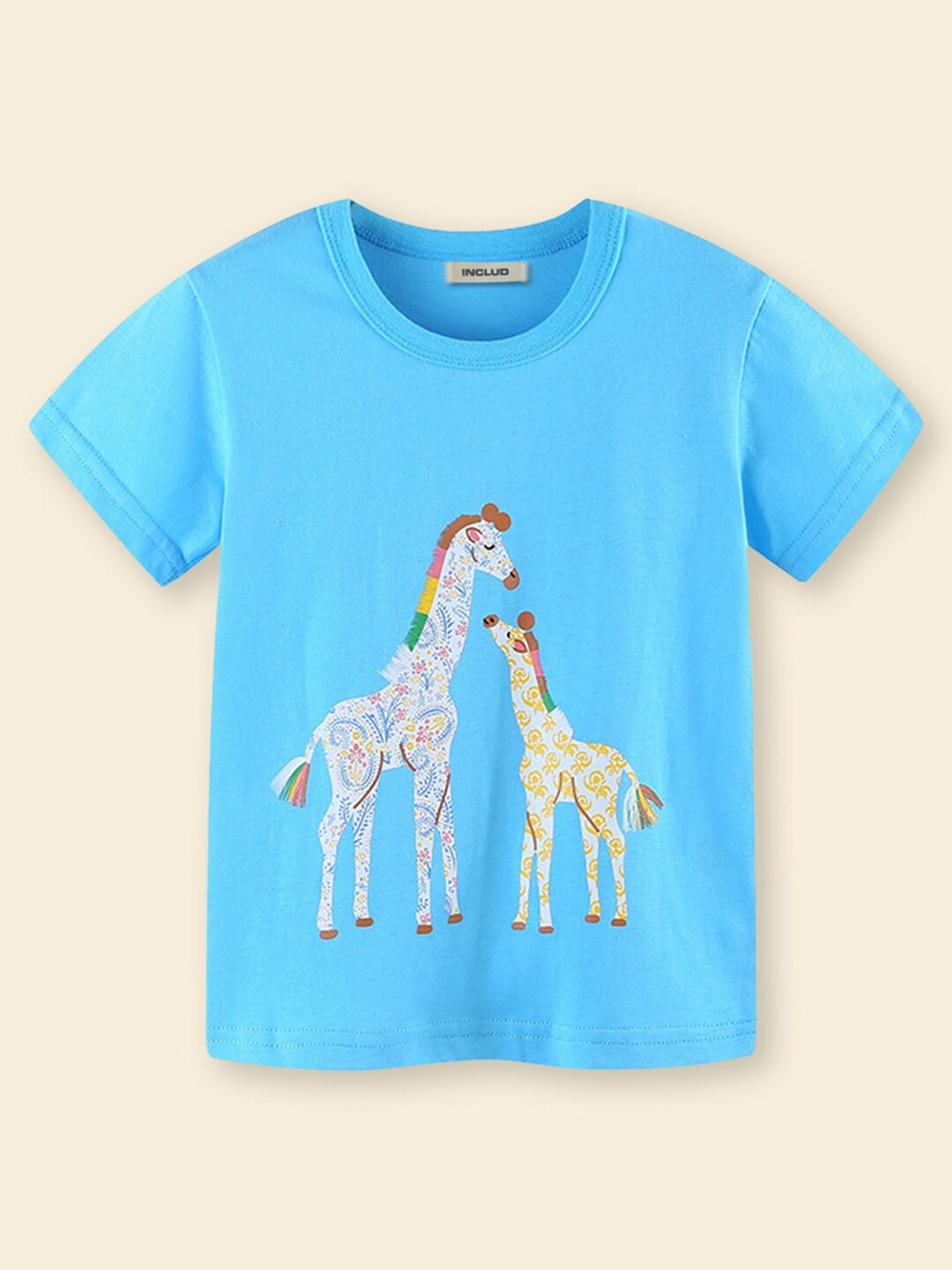 

INCLUD Girls Giraffe Print Short Sleeves T-shirt, Blue