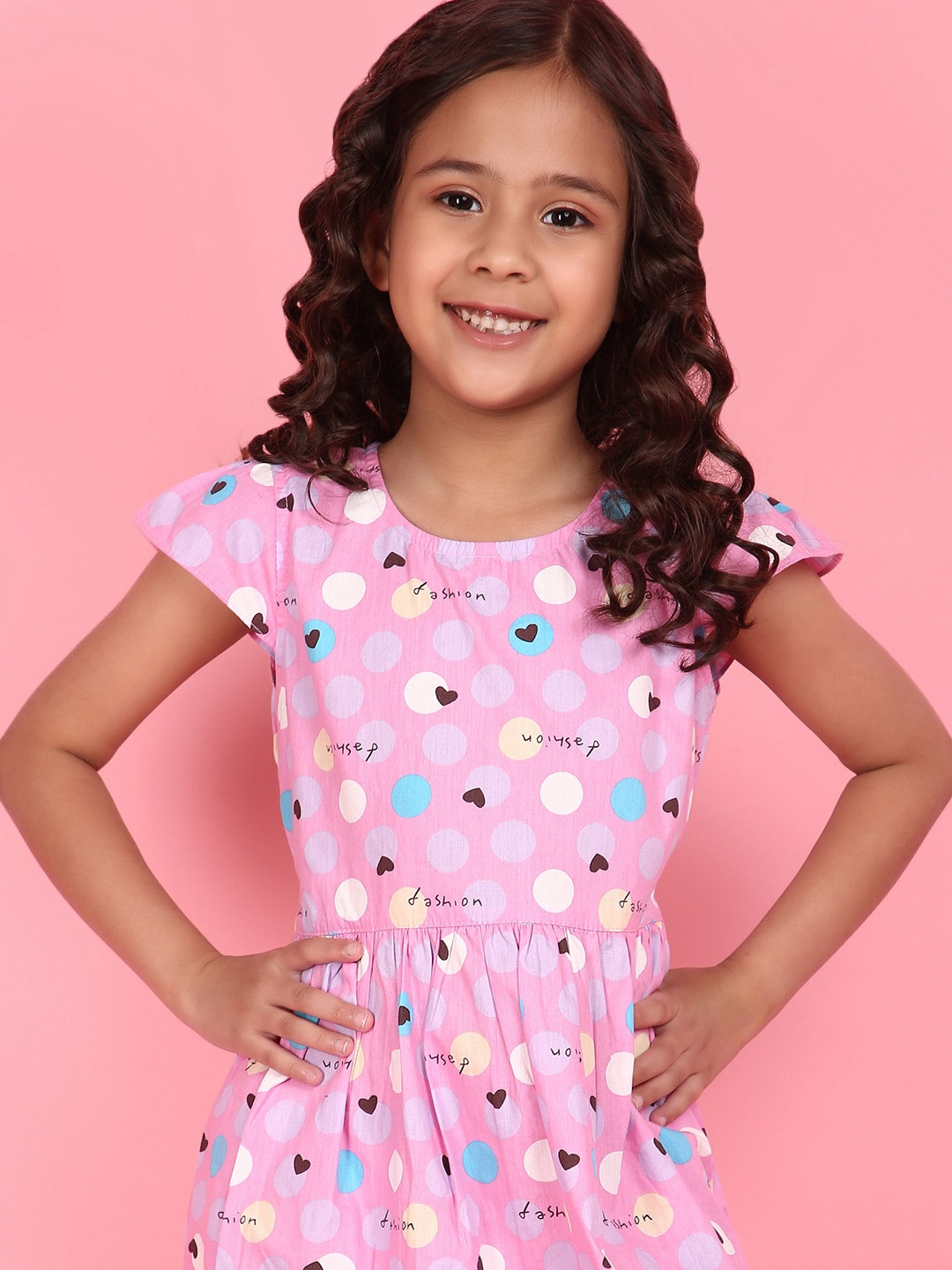 

V-Mart Print Round Neck Cotton Fit & Flare Dress, Purple