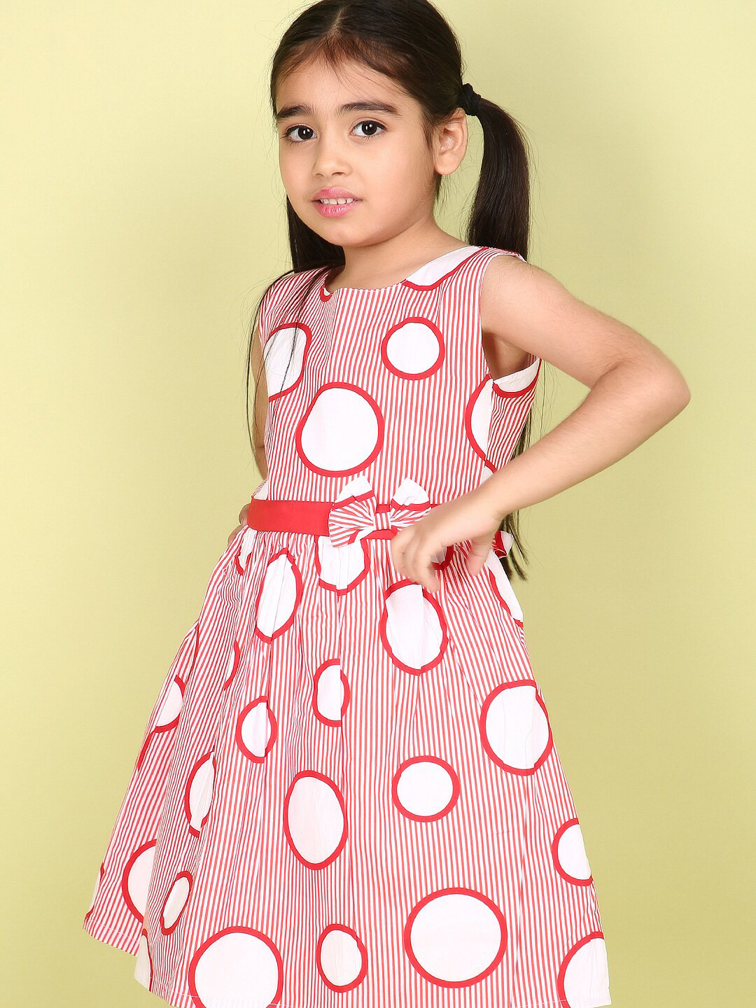 

V-Mart Girls Striped Printed Fit & Flare Dress, Red