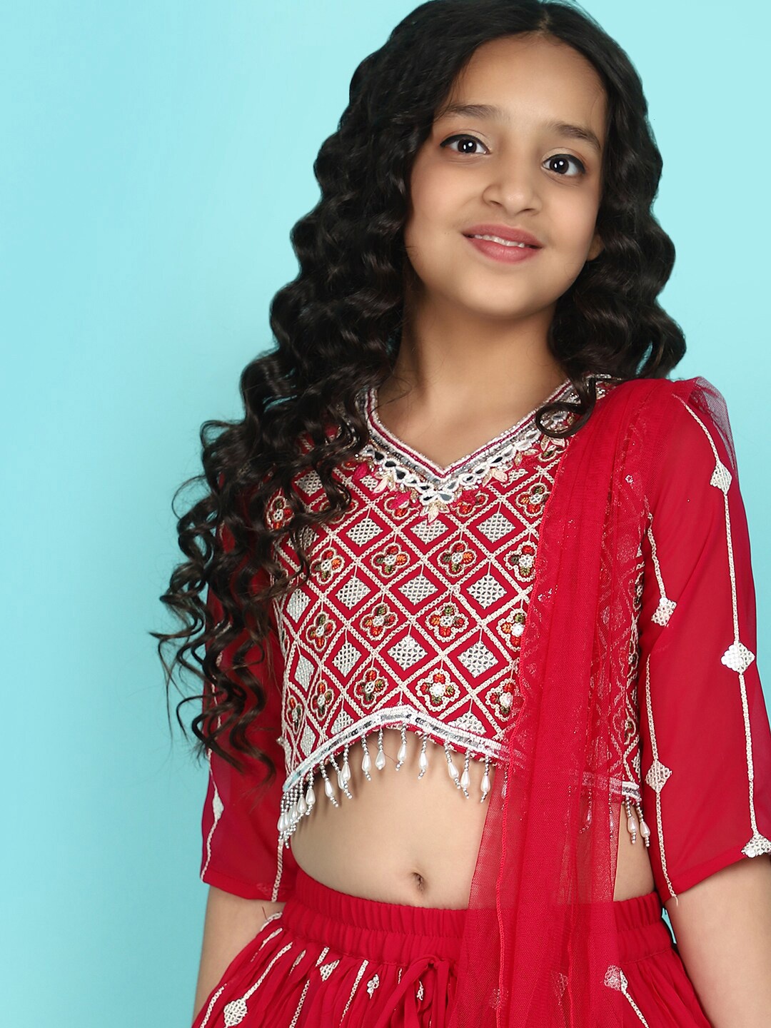 

V-Mart Girls Embellished A-Line Dress, Red