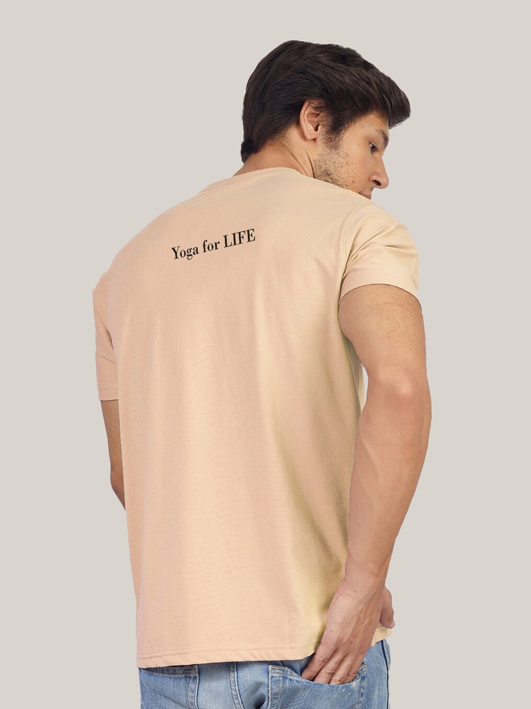 Greylongg Typography Round Neck Short Sleeves T-shirt, Beige