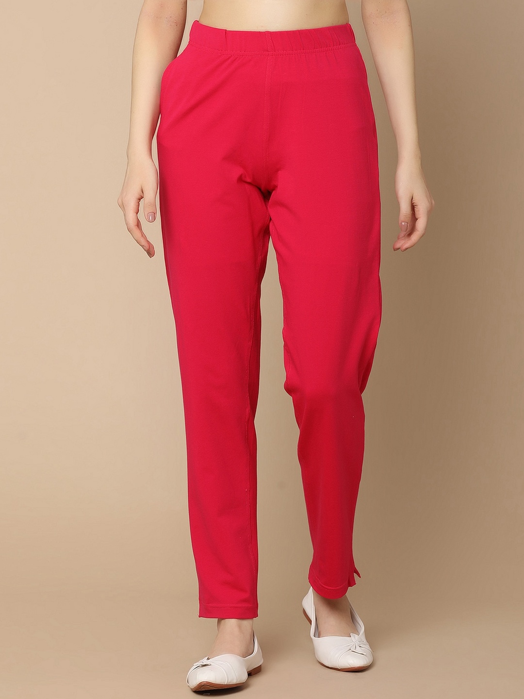 

V-Mart Women Mid-Rise Cotton Trousers, Fuchsia