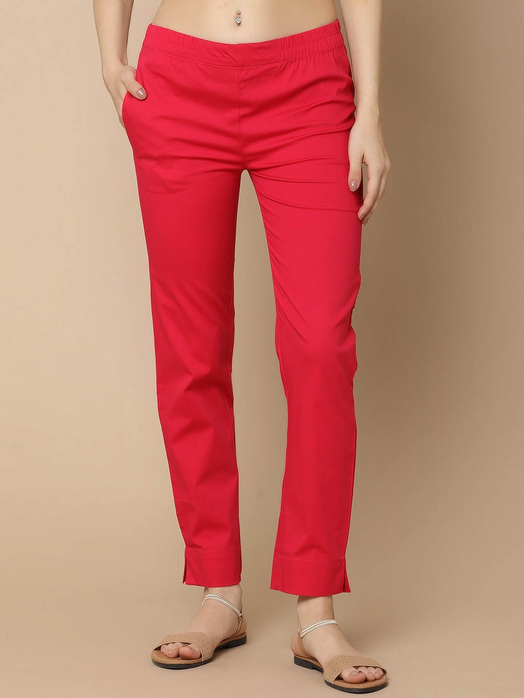 

V-Mart Mid-Rise Regular Trousers, Fuchsia