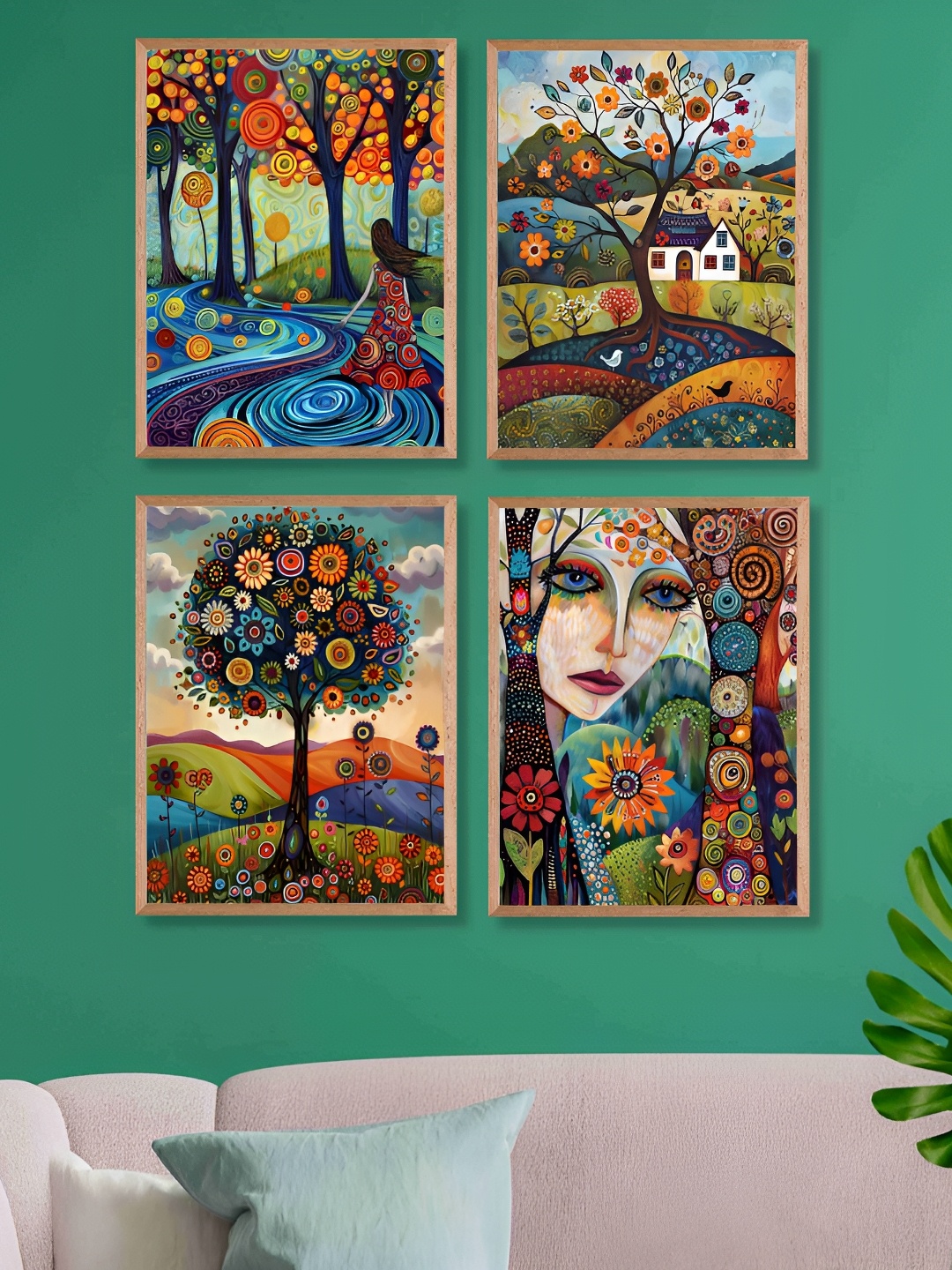 

SAF Green & Blue 4 Piece Birds and Animals Wooden Painting Wall Art