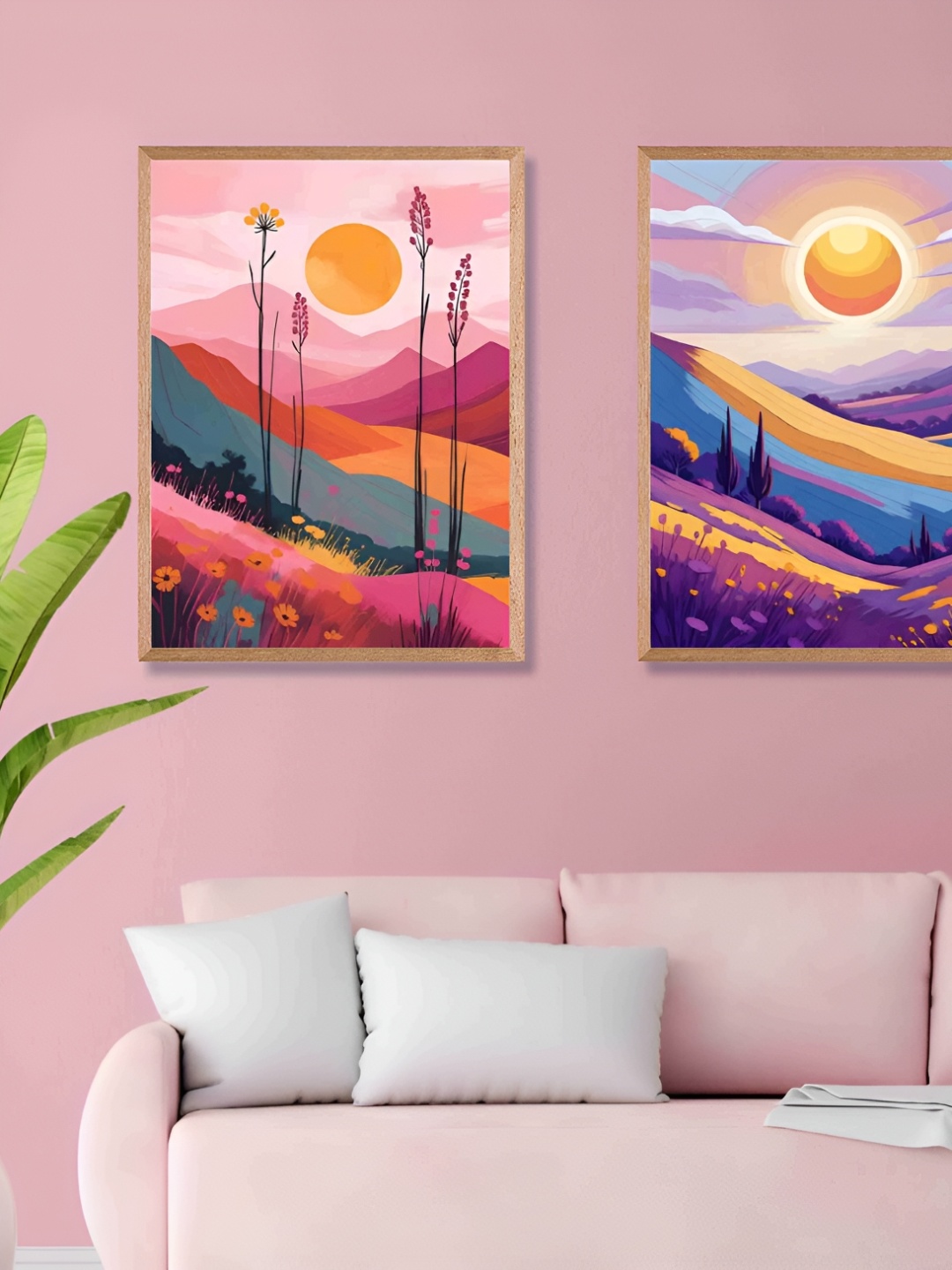 

SAF Pink & Purple 2 Pieces Synthetic Wood Birds and Animals Paintings Wall Art