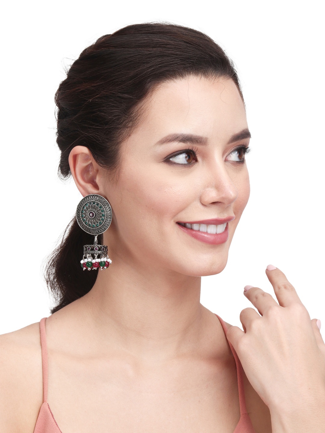 

Anvik Silver-Plated Oxidised Contemporary Jhumkas
