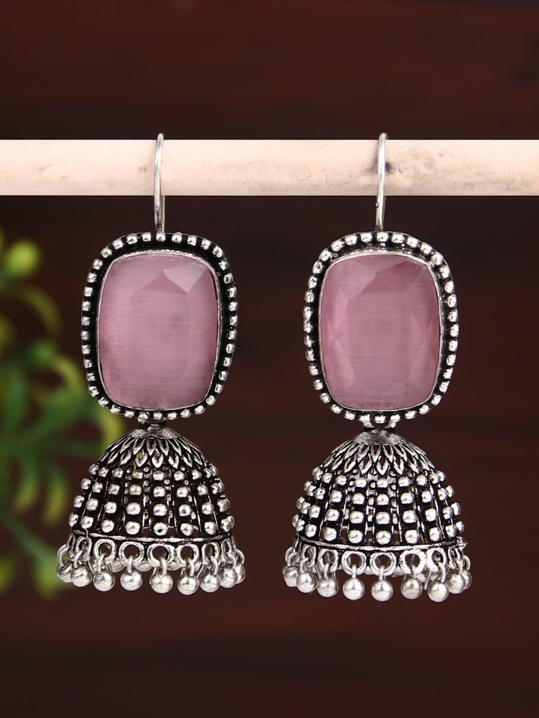 

Anvik Silver-Plated Oxidised Contemporary Jhumkas