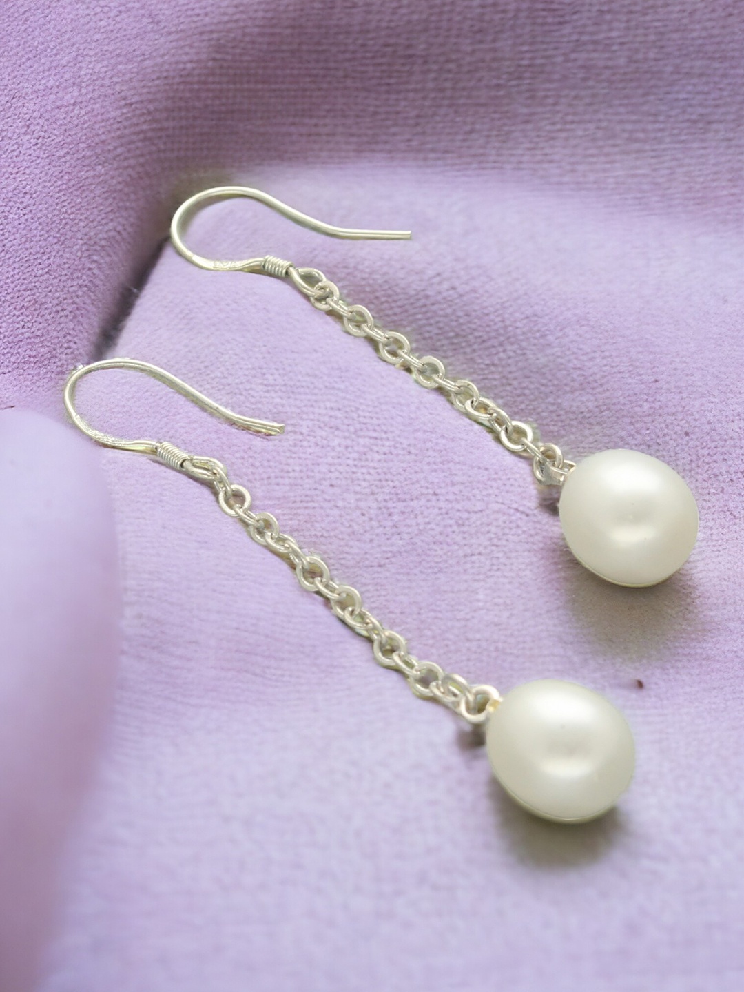 

Sri Jagdamba Pearls Dealer Silver-Plated Pearls Drop Earrings, White