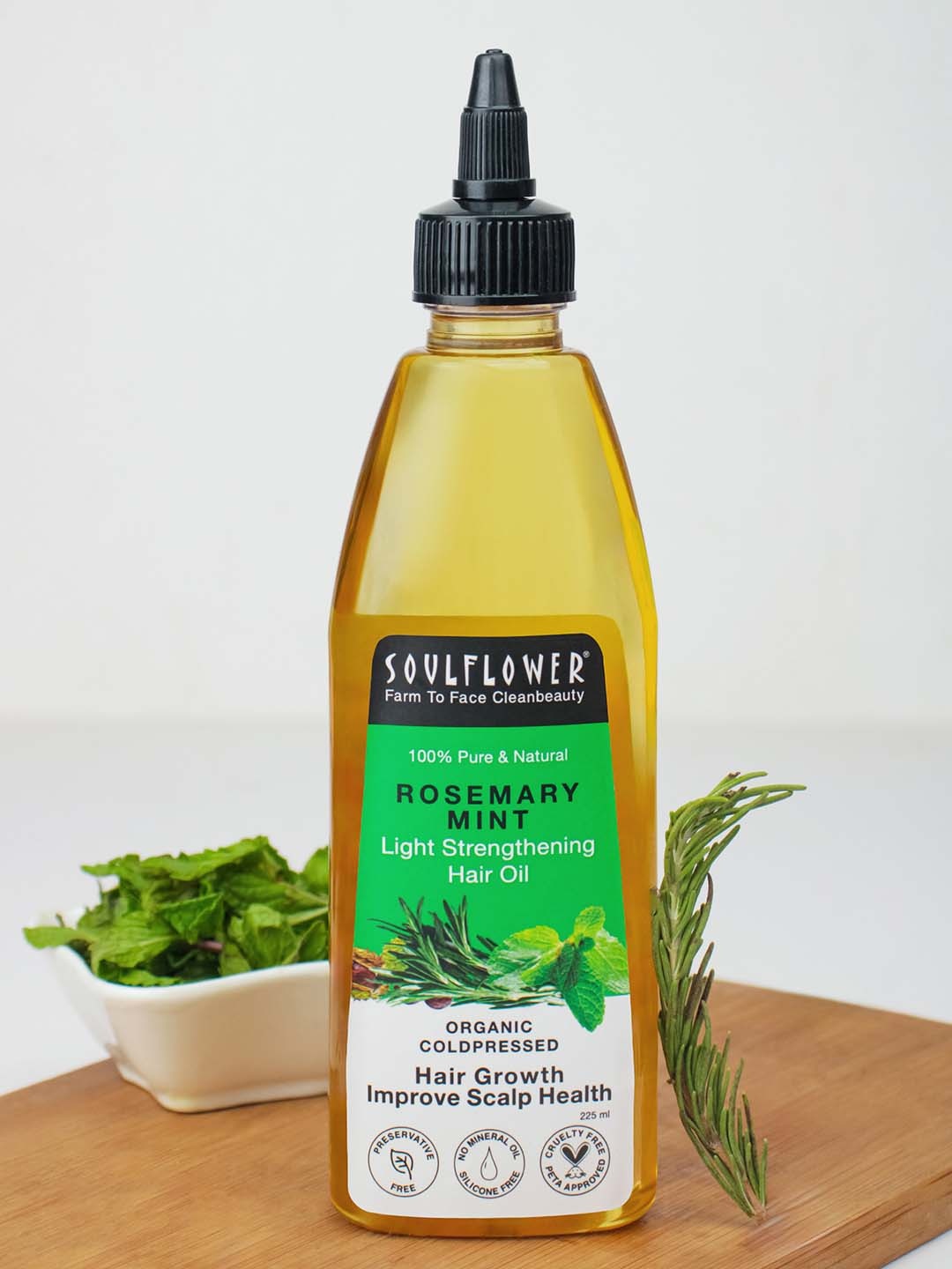 

Soulflower Organic Cold Pressed Rosemary Mint Strengthening Light Hair Oil - 225ml, Yellow