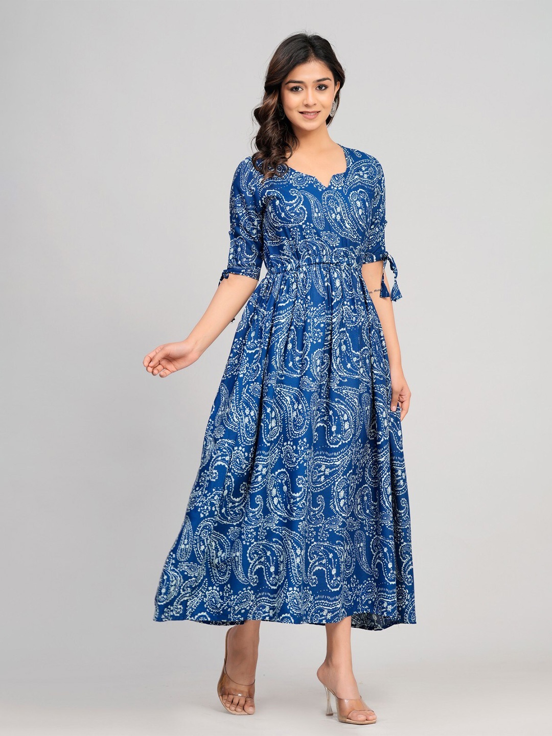 

SARAI CREATIONS Paisley Print Short Sleeves Maxi Dress, Blue