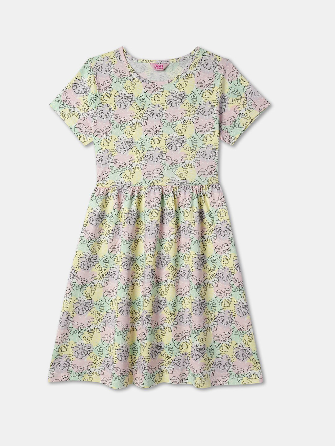 

R&B Girls Floral Printed A-Line Dress, White