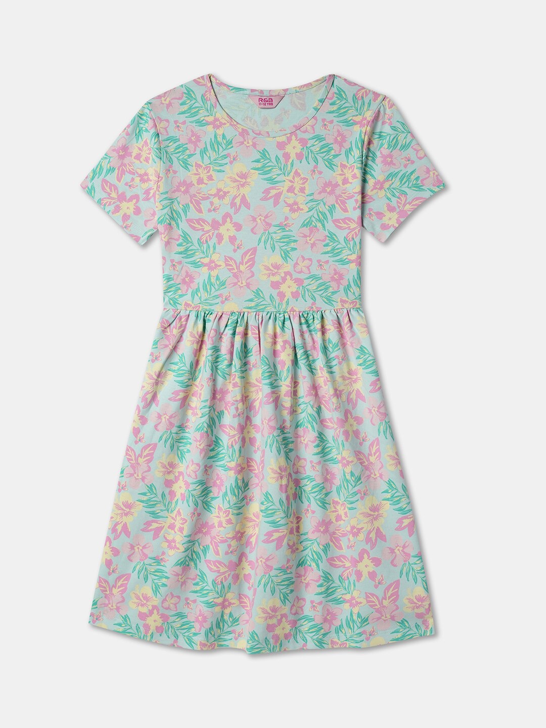 

R&B Girls Floral Printed Fit & Flare Dress, Blue