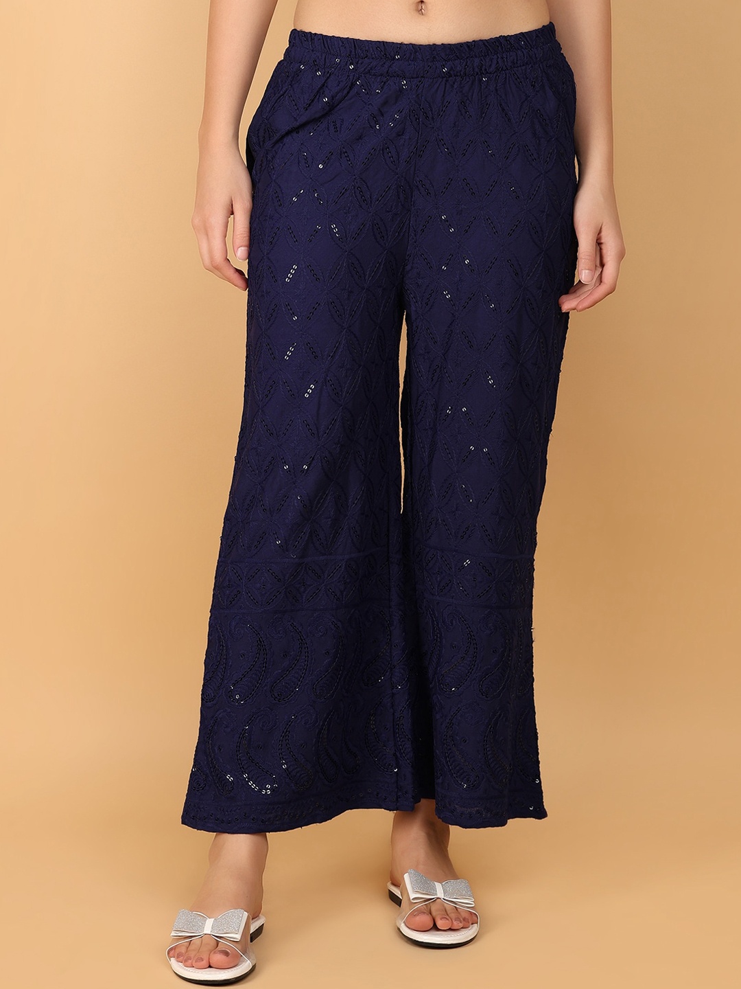 

V-Mart Women Regular Fit Mid-Rise Cotton Parallel Trousers, Blue