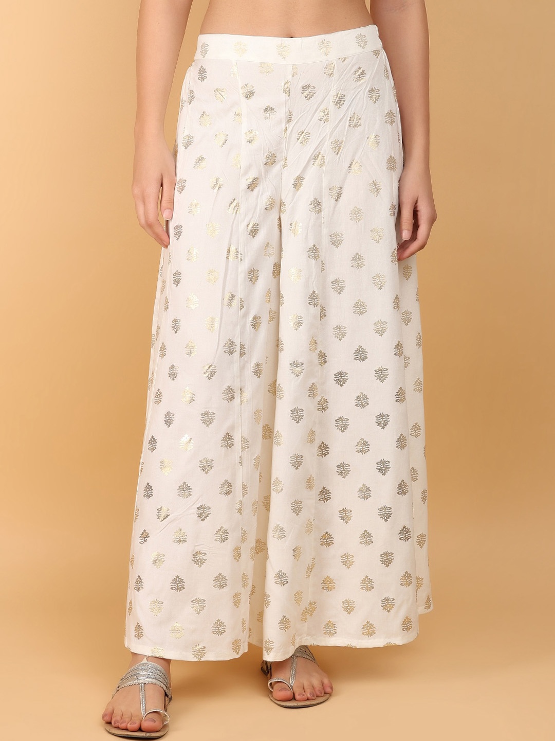 

V-Mart Women Mid Rise Regular Fit Cotton Polka Dot Parallel Trouser, White