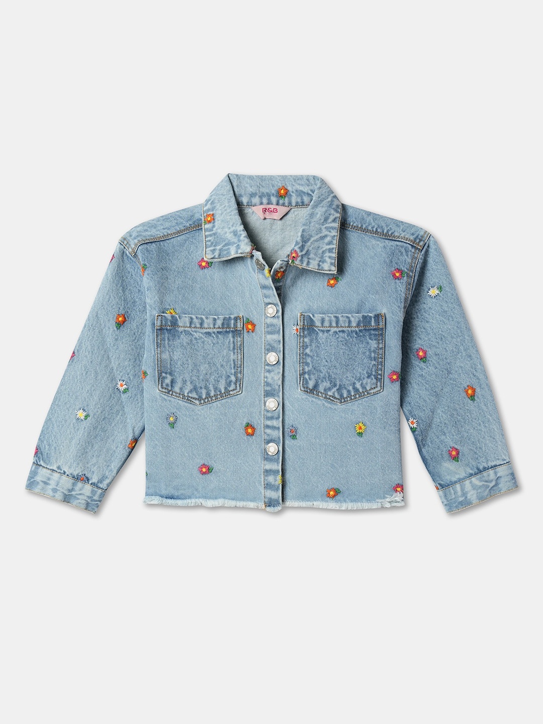 

R&B Girls Floral Embroidered Denim Jacket, Blue