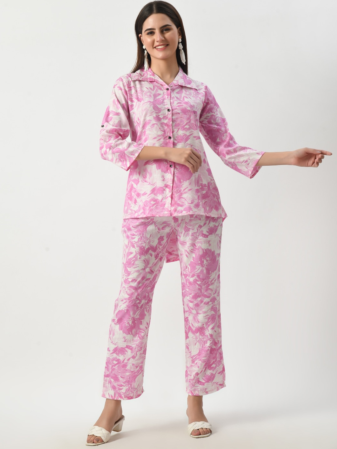 

BAESD Printed Shirt & Flared Palazzos, Pink