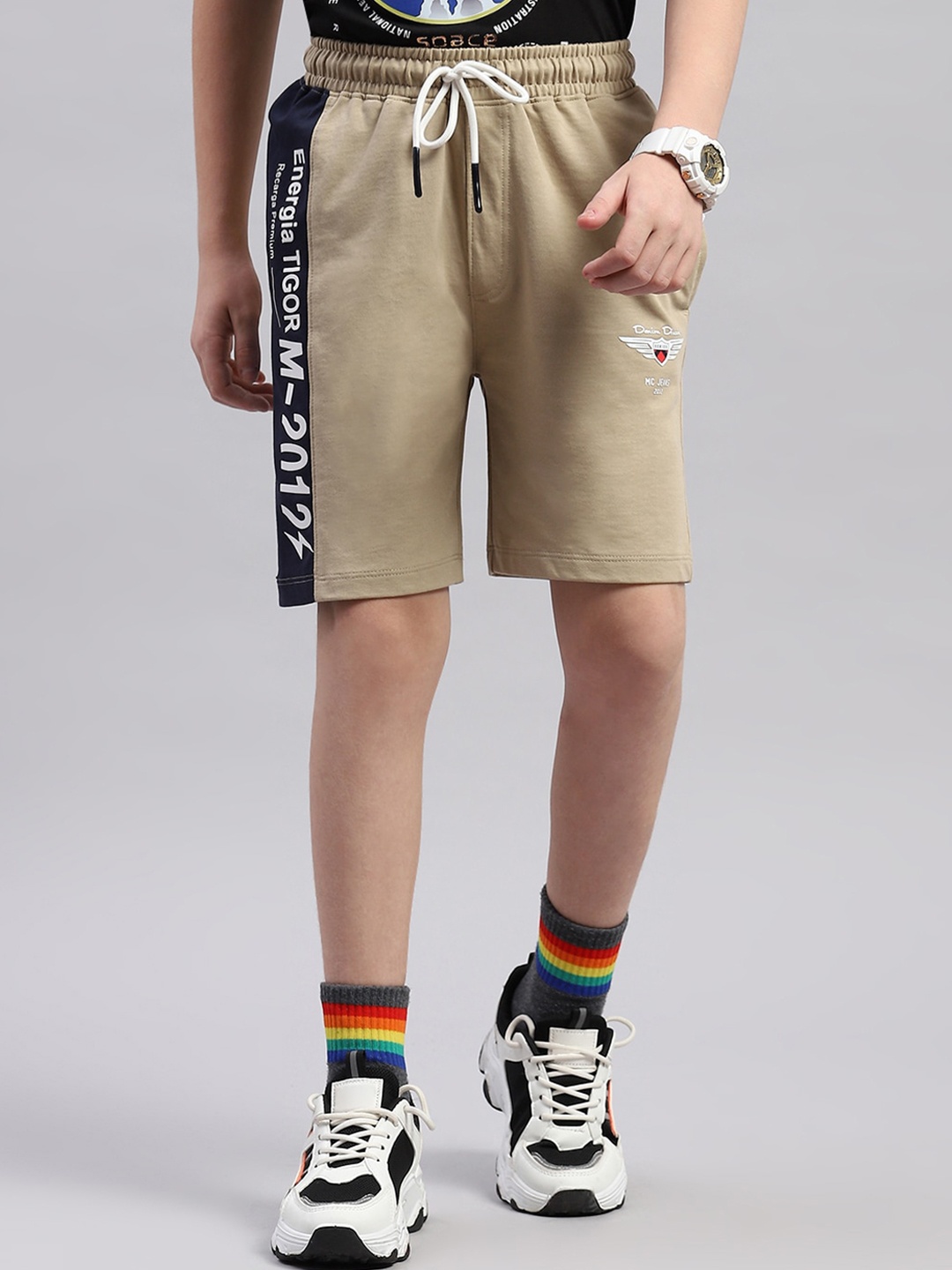 

Monte Carlo Boys Typography Printed Mid-Rise Cotton Regular Shorts, Beige