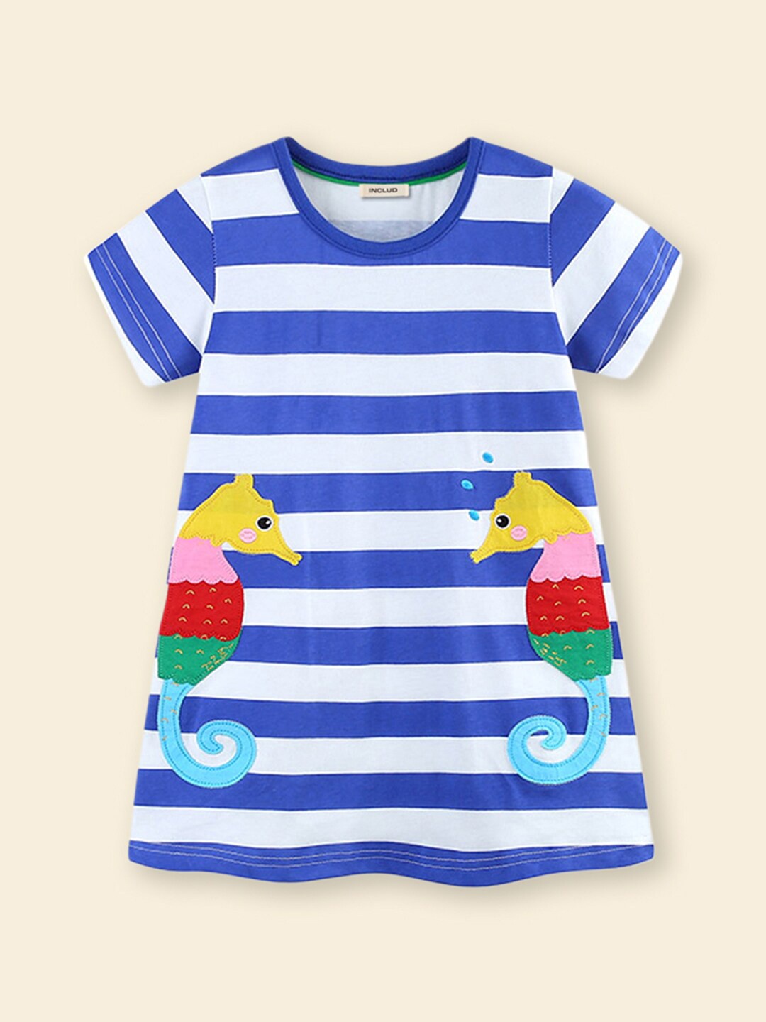 

INCLUD Girls Embroidery Striped A-Line Dress, Blue