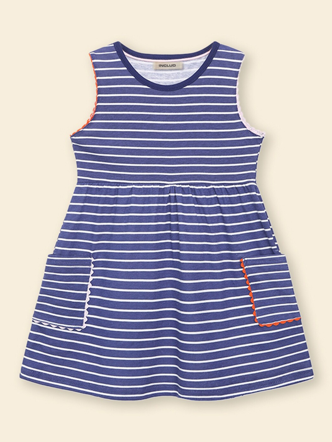 

INCLUD Girls Striped A-Line Dress, Blue