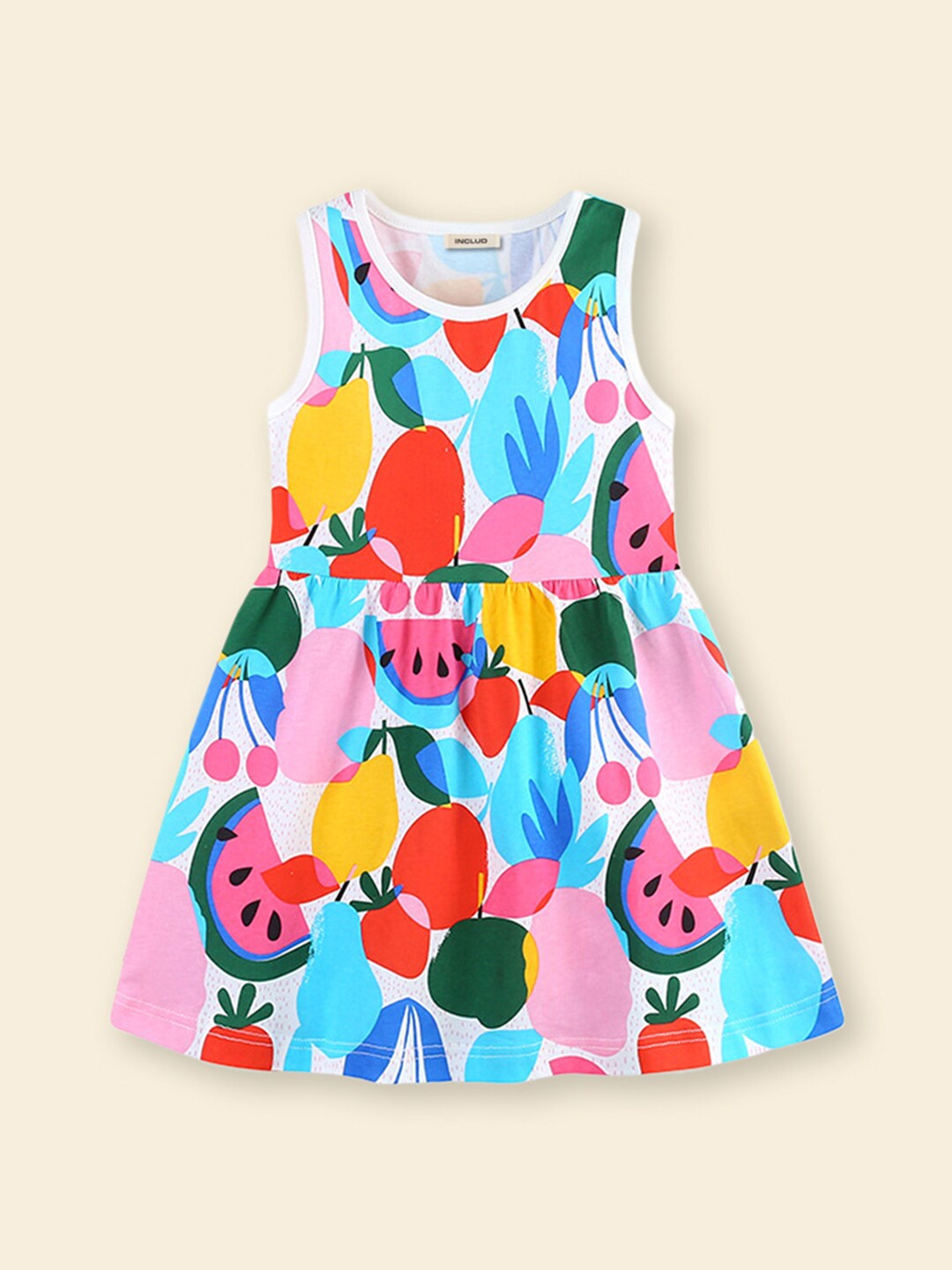 

INCLUD Girls Conversational Print Fit & Flare Dress, White