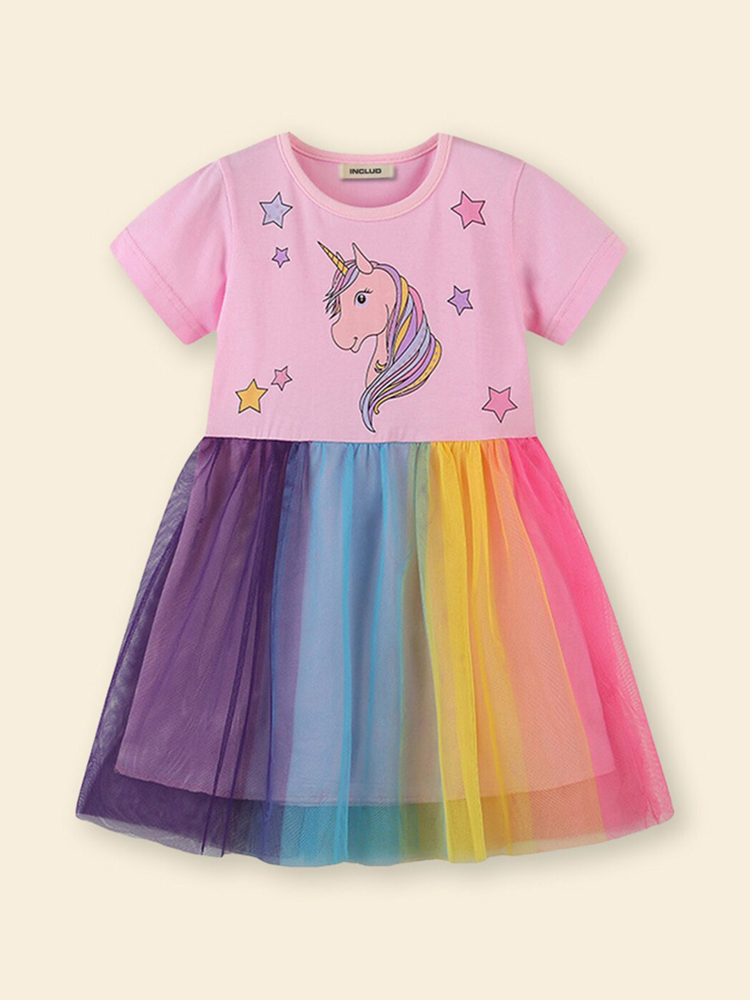 

INCLUD Striped Fit & Flare Dress, Pink