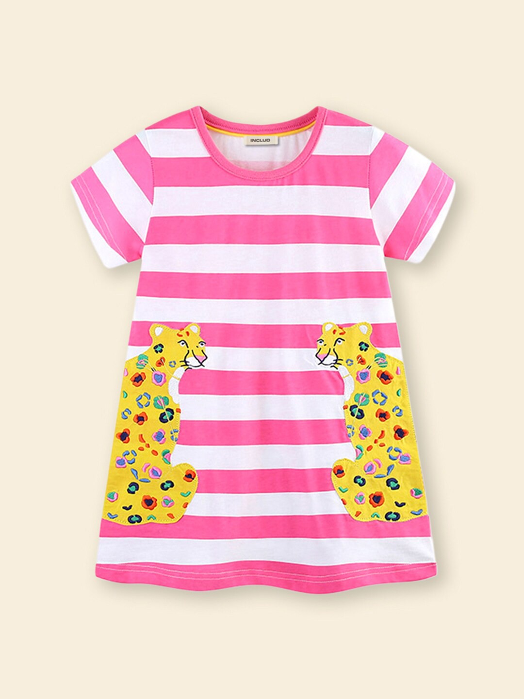 

INCLUD Girls Striped A-Line Dress, Pink