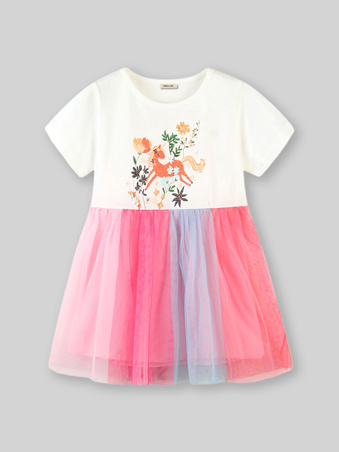 

INCLUD Girls Graphic Print Fit & Flare Dress, Pink
