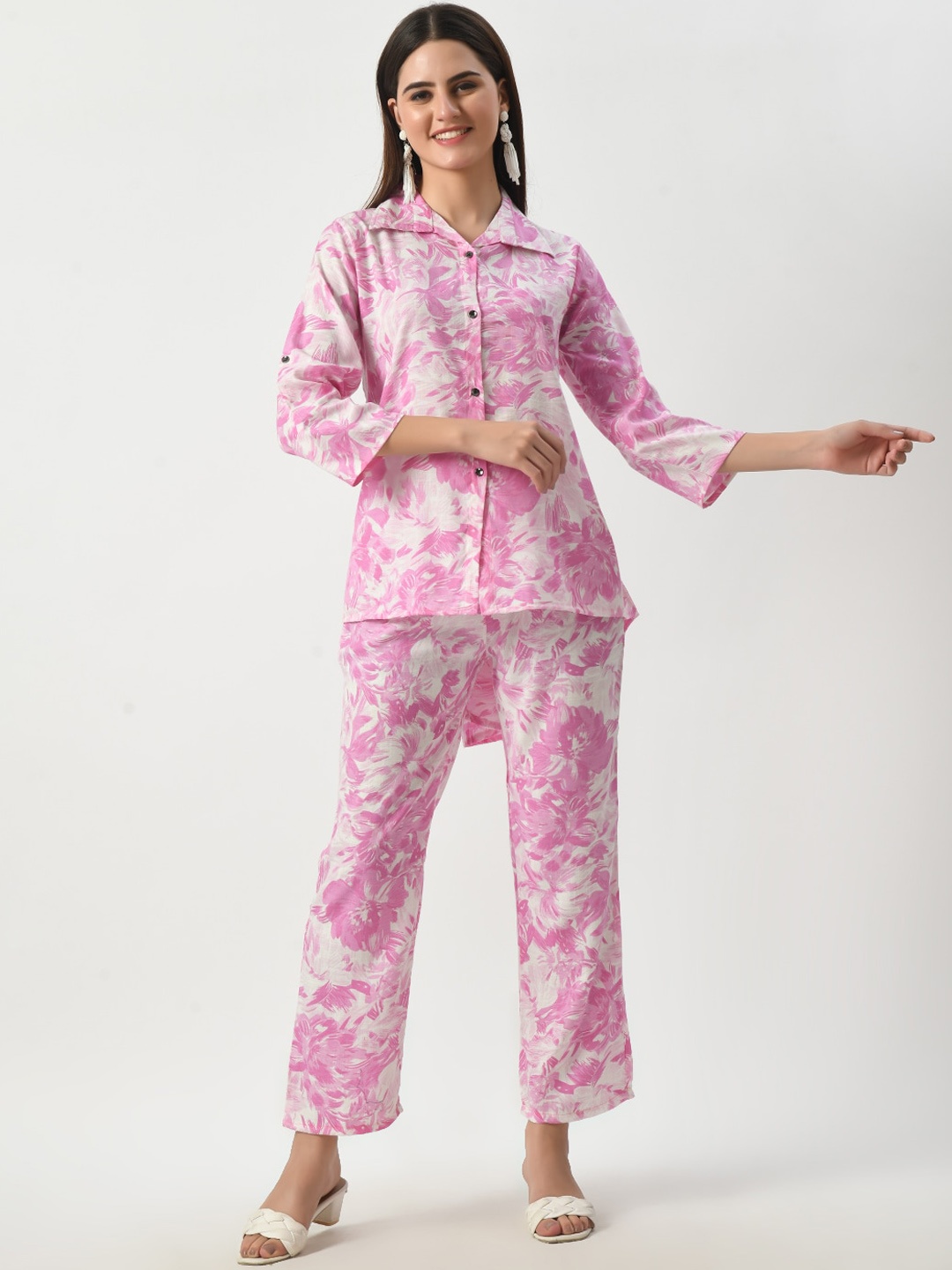 

BAESD Floral Printed Shirt With Palazzos, Pink