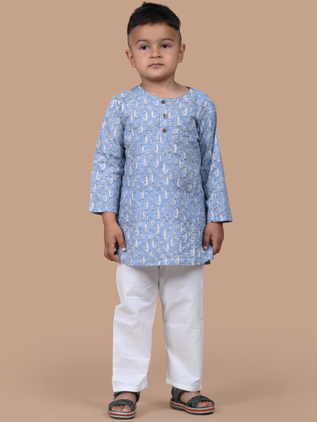 

BAESD Boys Printed Round Neck Regular Pure Cotton Straight Kurta With Pyjamas, Blue