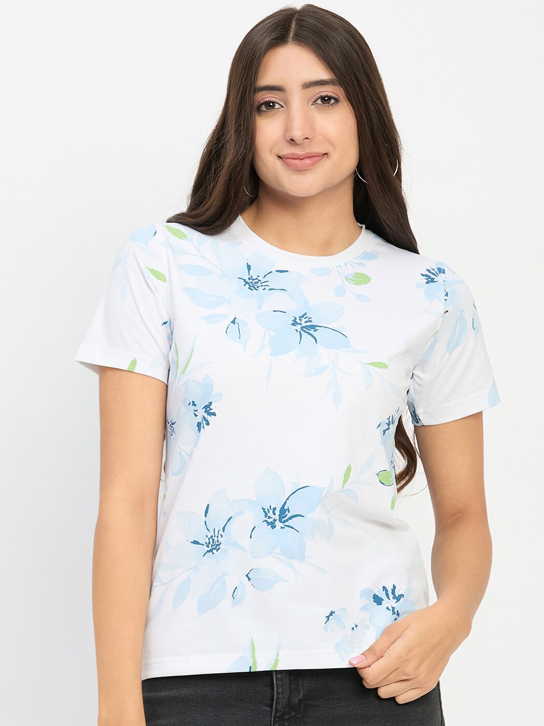 

Duke Floral Printed Cotton Top, White