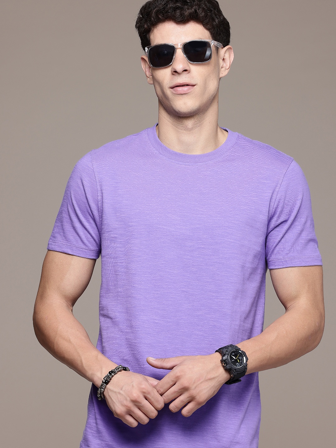 

Roadster Men Pure Cotton T-shirt, Lavender