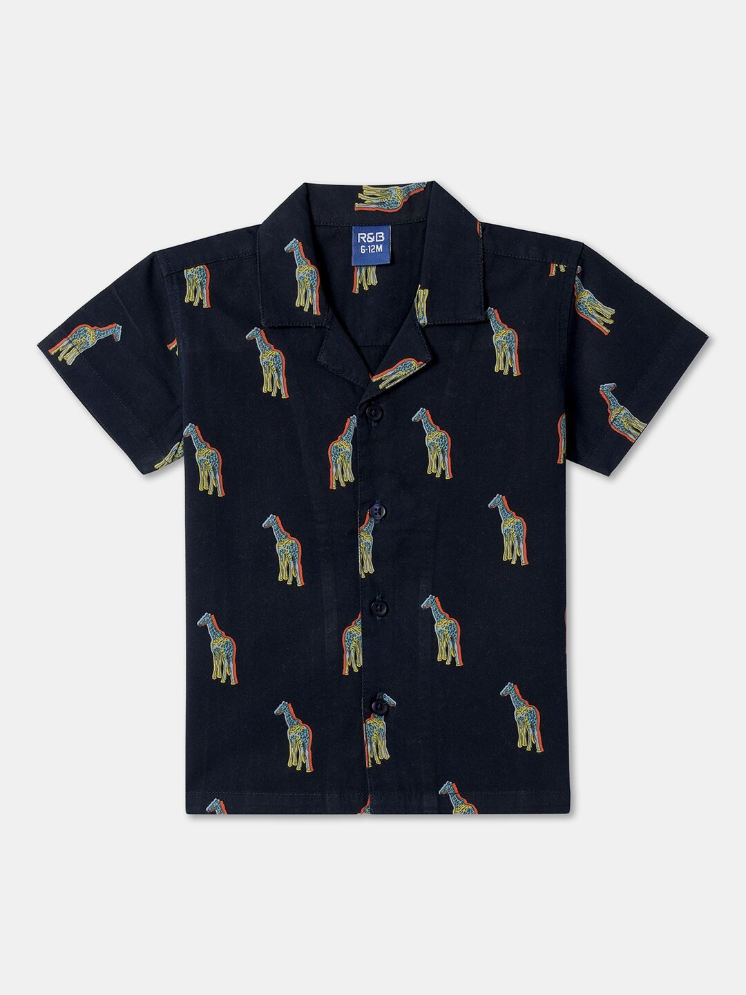 

R&B Infants Conversational Printed Cuban Collar Cotton Casual Shirt, Blue