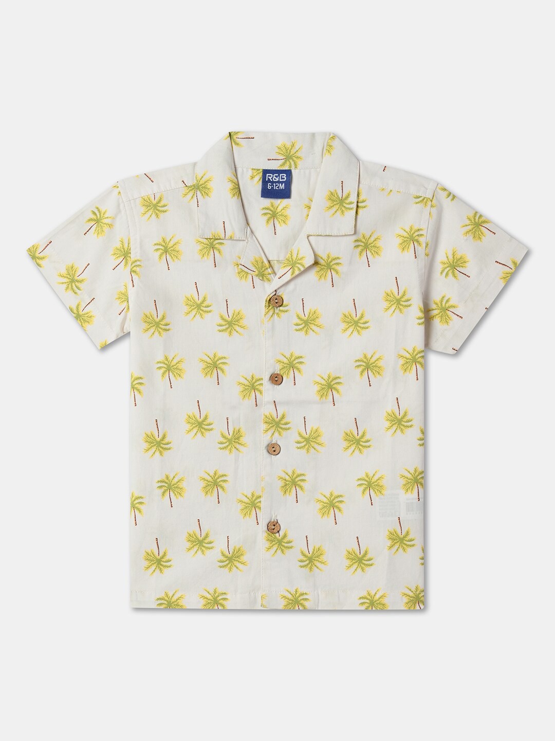 

R&B Infants Floral Printed Cuban Collar Cotton Casual Shirt, White